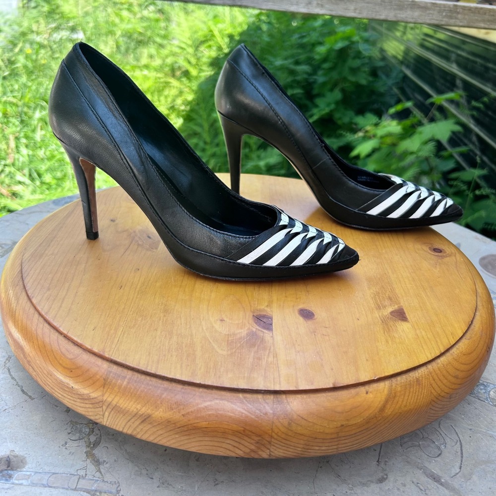Scarlett Ribbon Wave Pumps Womens Size 8 Medium Black White WHBM